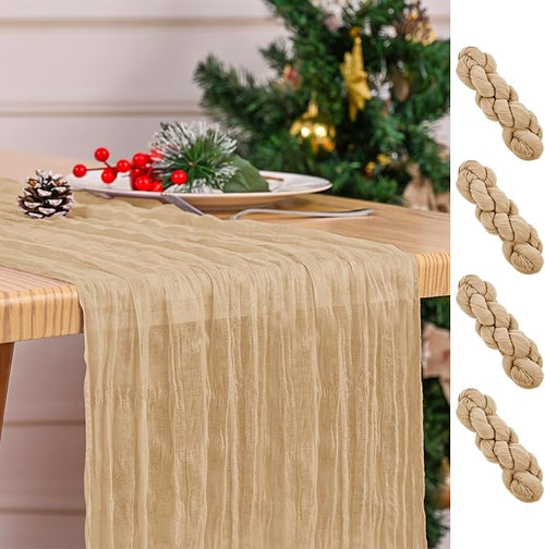 4 Pack Beige Table Runner 17 x 108inch Cheesecloth Table Runner Boho Gauze by Lumaycens
