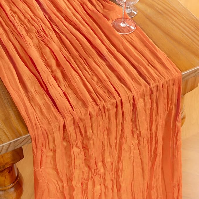 DeZerlor Orange Cheesecloth Table Runners 4 Pack Summer Boho Runners | - Image 2