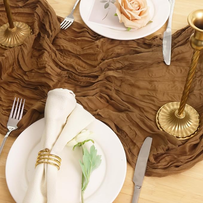 8 Pack Light Brown Cheesecloth Table Runner 120 Inch Boho Wedding Decor | - Image 5