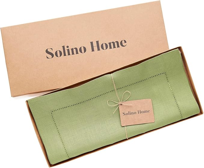 Solino Home 100% Pure Linen Table Runner Moss Green Hemstitch, 14 x 72 in | - Image 5