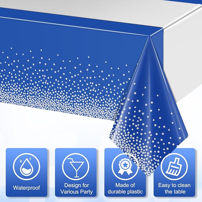 6Pcs Blue and Silver Tablecloth Party Decorations, Plastic Royal Blue Table - Image 3