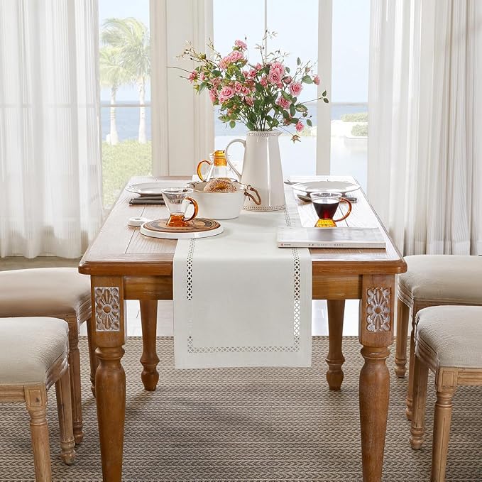 Rustic Burlap Table Runner, Off White Table Runners 72 inches Long | Double - Image 4