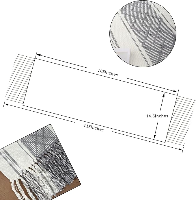 Woven Table Runners Farmhouse Style, Boho Table Runners 108 inches Long - Image 2