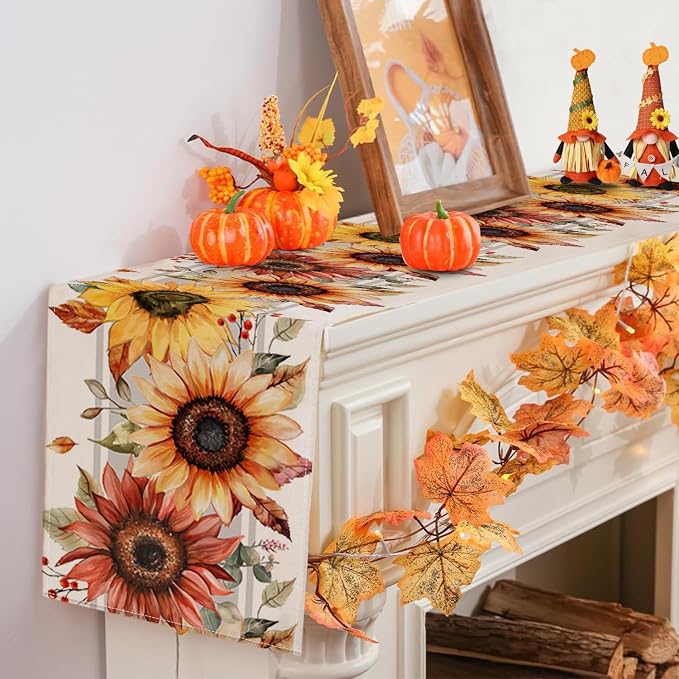 RABUSOFA Fall Table Runner 13x90 Inch Sunflower Fall Decor - Image 6