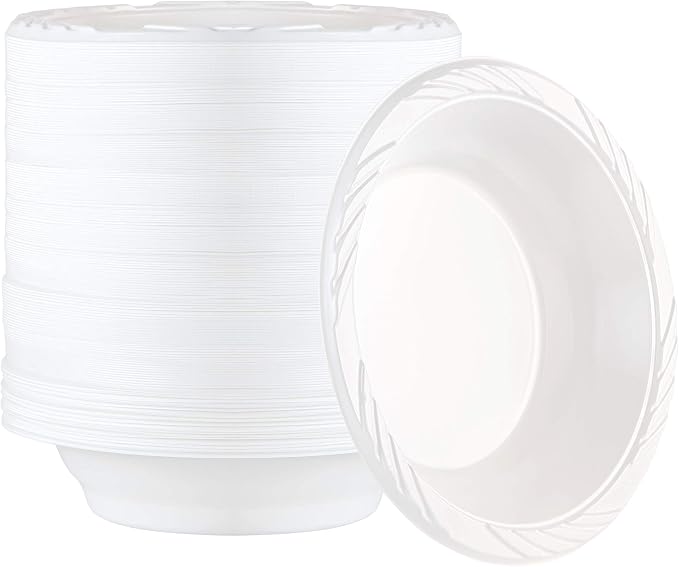 100 Count Disposable 18 ounce White Plastic Soup Bowls by PLASTICPRO