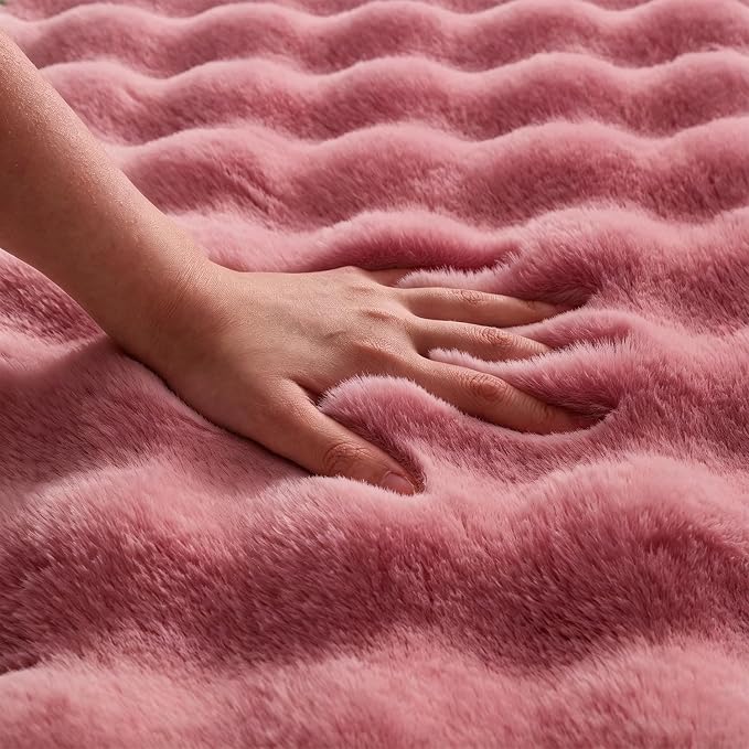 Dusty Rose Rabbit Plush Rug 5'x7', Fluffy Shaggy Area Rug - Image 5