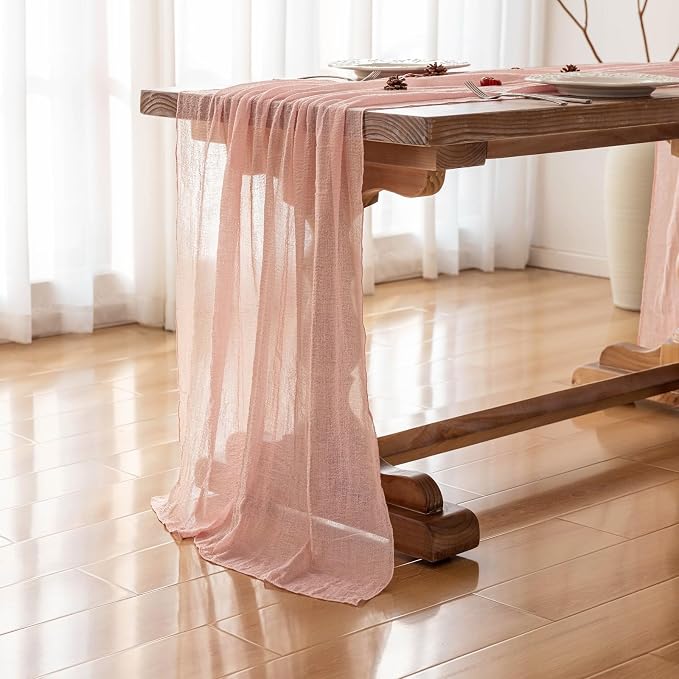 3Pcs Pink Cheesecloth Table Runner 120 Inches - Image 3