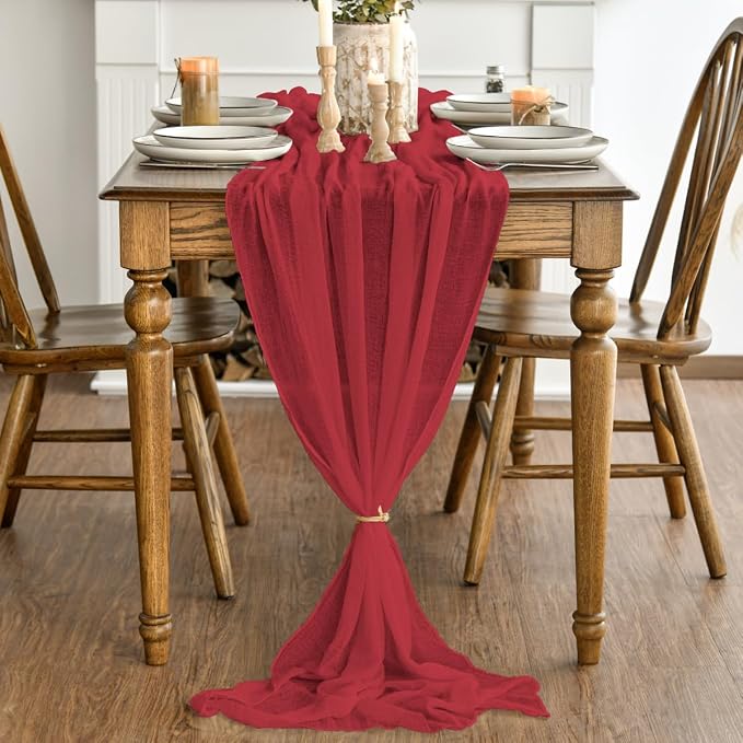 Artoid Mode Boho Red Gauze 6 Pieces Wedding Table Runner, 120 Inch Birthday - Image 3