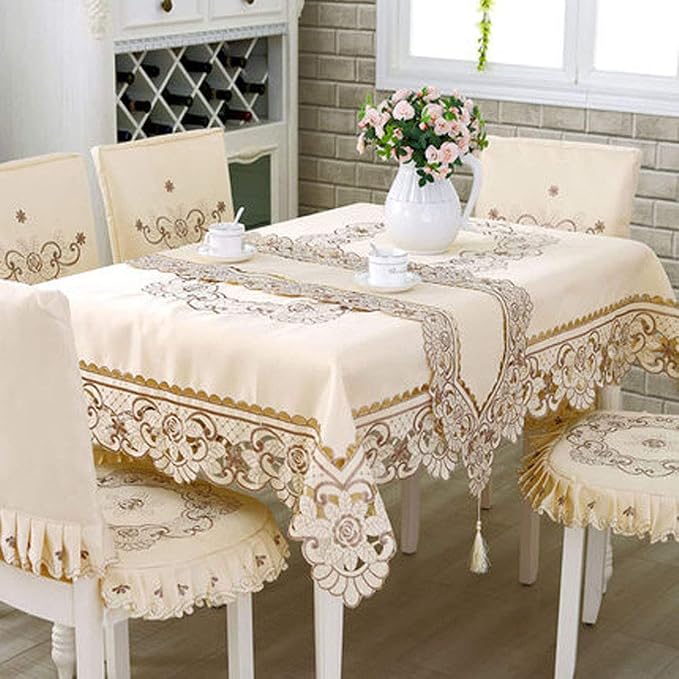 LeLehome 15 X 104 Inch Table Runner, Flowers Embroidered Beige Floral Dresser - Image 5