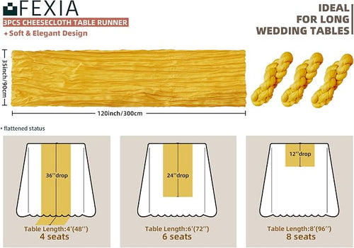 3Pcs Yellow Cheesecloth Table Runner Wedding Baby Shower Home Decor | 35x120 - Image 2