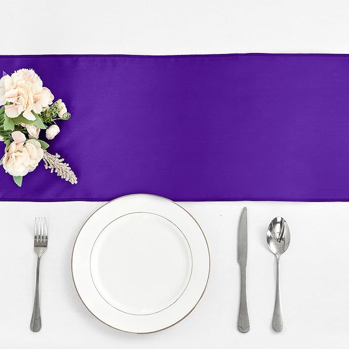 10-Pack Purple Satin Table Runner 12 x 108 Inch Long Bright and Smooth Silk - Image 2