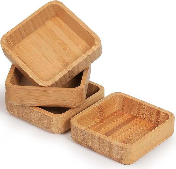 Bamboo Wooden Bowls Set, 4-inch Square Snack Bowls by ZTHapwaKitchen