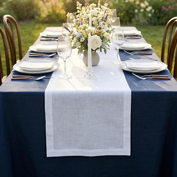 Solino Home 100% Pure Linen Dining Table Runner White, Fete 14 x 108 in | Table - Image 3