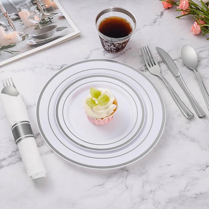 350 Piece Silver Plastic Dinnerware Set - Image 3