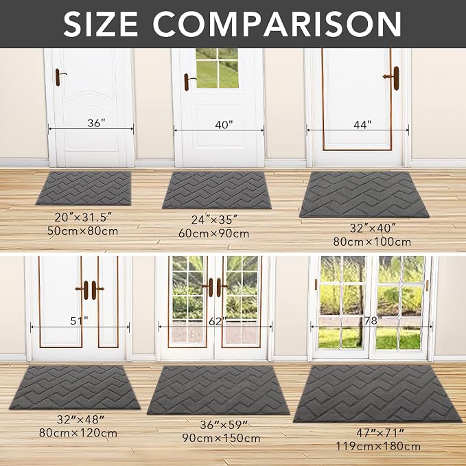 hicorfe Door Mat Indoor Entrance, TPR Backing Dirt Trapper Front Door Mat - Image 2