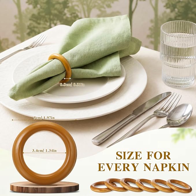 Thenshop 25 Pcs Decorative Wooden Napkin Rings Bulk Exquisite Round Dining - Image 2