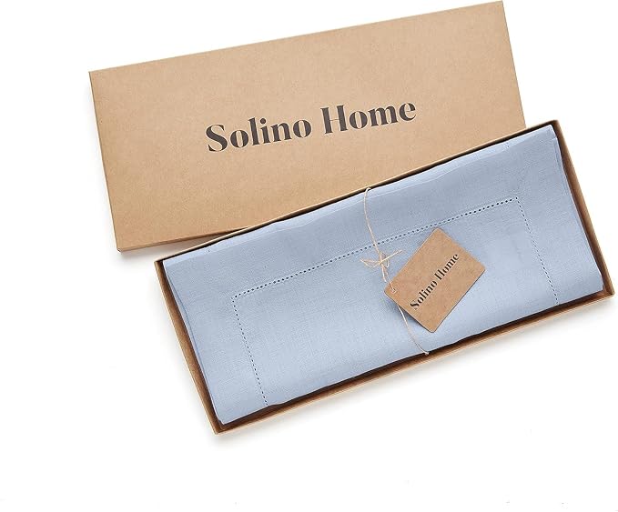 Solino Home 100% Linen Table Runner Sky Blue, Classic Hemstitch 14 x 156 in | - Image 5