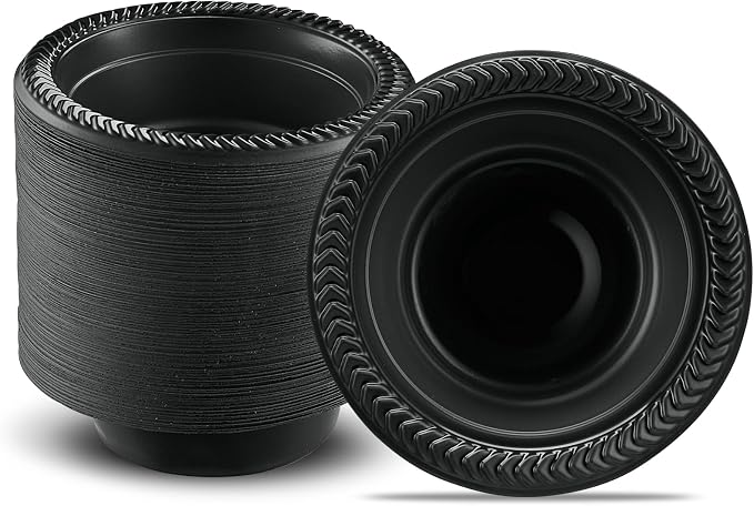 PLASTICPRO 200 PCS Black Plastic Bowls Light Weight 5 oz Small Plastic Soup by PLASTICPRO