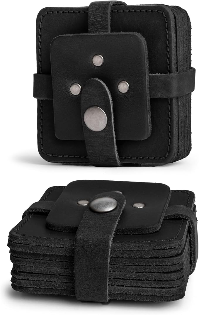 Hide & Drink Leather Coasters Set of 8, Premium Leather Table Protection - Image 3