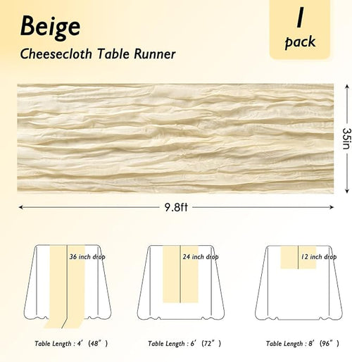 12 Pack Ivory Cream Cheesecloth Table Runner 120 Inch Boho Wedding Decor | - Image 2