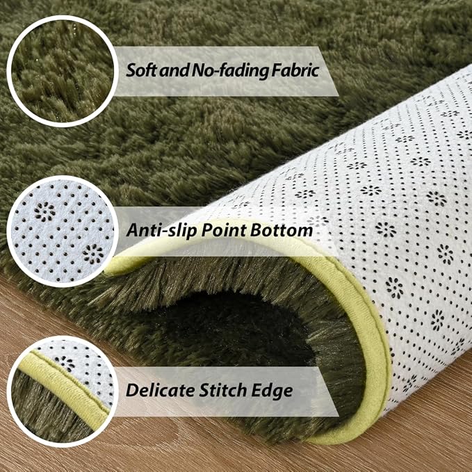 Andecor Shag Area Rug for Living Room, 6x9 Feet Olive Green Soft Fluffy Indoor - Image 5