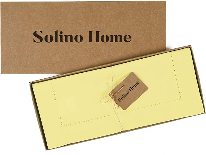 Solino Home Cotton Linen Dining Table Runner Yellow Hemstitch, 14 x 60 in | - Image 5