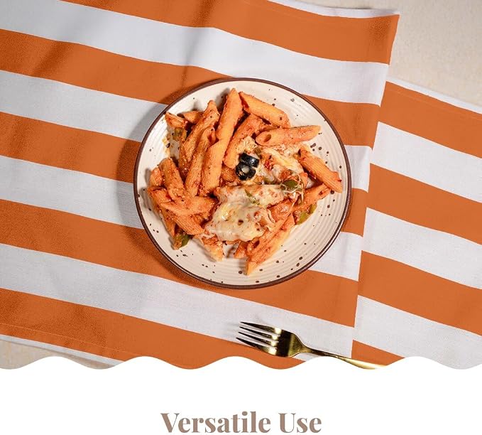 Folkulture Fall Table Runner 90 Inches Long | Orange & White Striped | Table - Image 5