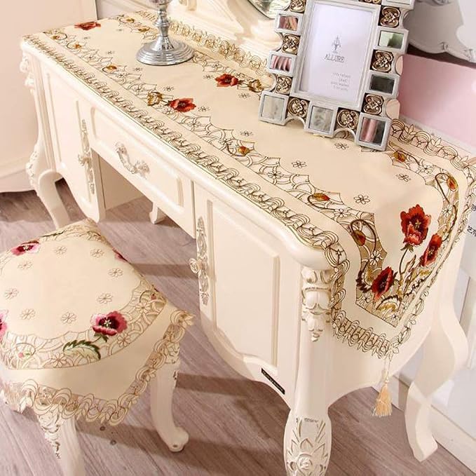 LeLehome 15 Inch X 58 Inch Classic Table Runner, Rose Flowers Embroidered Lace - Image 3