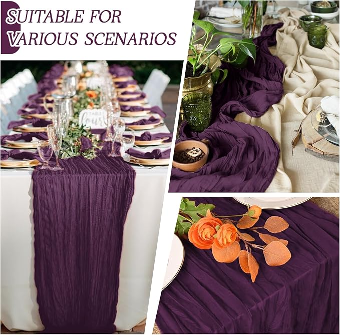 3 Pack Dark Purple Cheesecloth Table Runner 17x108 Inch Semi Sheer Boho Gauze - Image 3