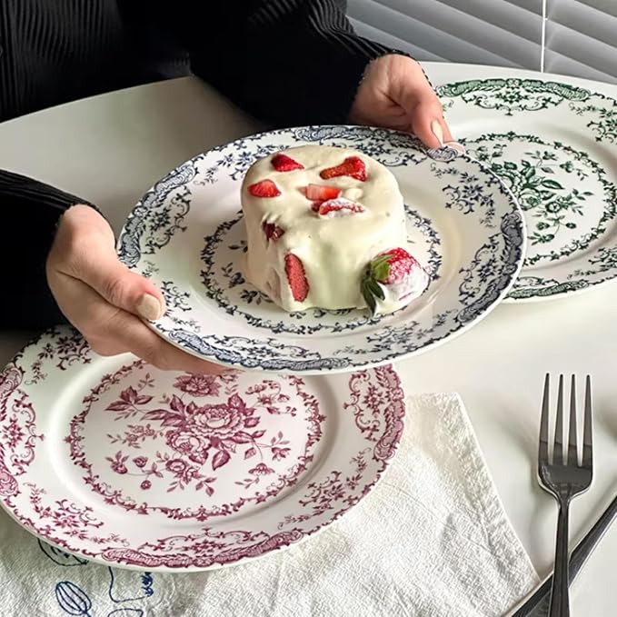 Ceramic Dinner Plates, 7.9 Inch Floral Decorative Plates, Microwave & - Image 4