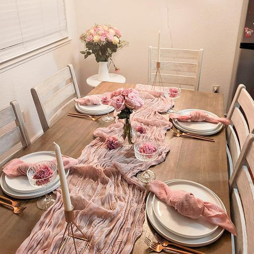 3 Pack Dusty Pink Cheesecloth Table Runner 35x120inch, 10FT Spring Summer Gauze - Image 2