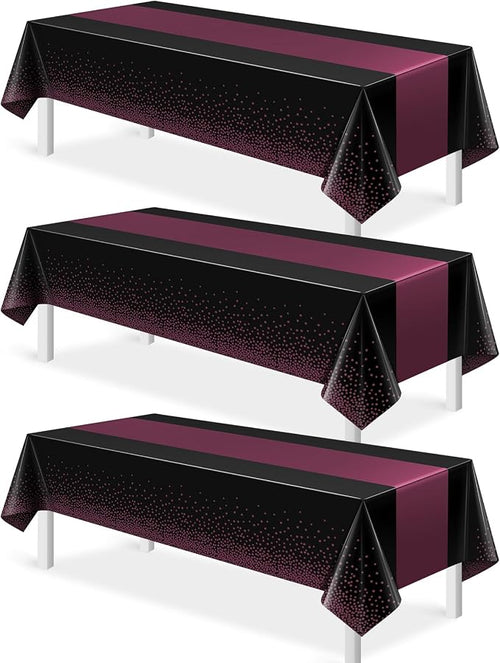 3Pcs Black and Maroon Purple Tablecloth Party Decorations, Plastic Black Table by MASHAN