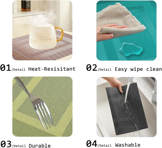 PIGCHCY Placemats Washable Woven Vinyl Durable Placemats - Image 5