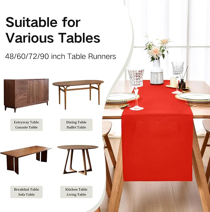 Farmhouse Red Table Runner Dining Table Runners 72 Inches Long Coffee Table - Image 5