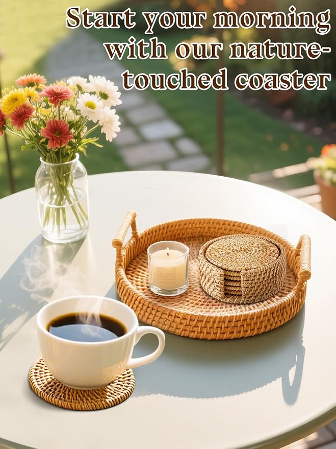 6Pcs Handmade Natural Rattan Coasters Set - Image 2