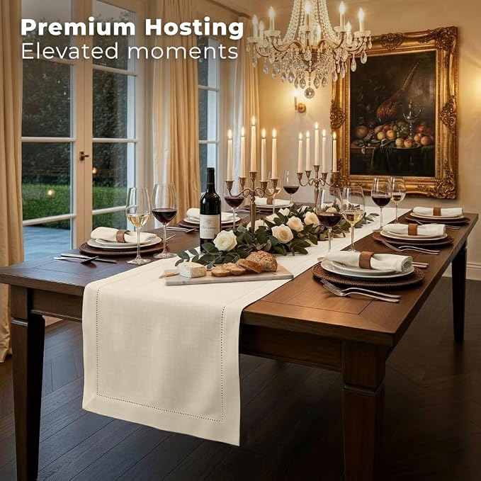 Signature Linen™ by D'Moksha Ivory Table Runner 144 Inches Long, 100% Pure Linen - Image 3