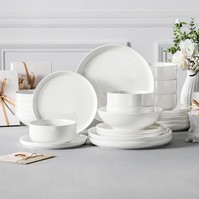 MALACASA 24 Pcs Porcelain Plates and Bowls Sets, Dinnerware Set - Image 6