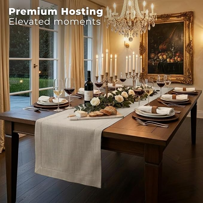 Signature Linen™ by D'Moksha Natural Table Runner 90 Inches Long, 100% Pure - Image 3