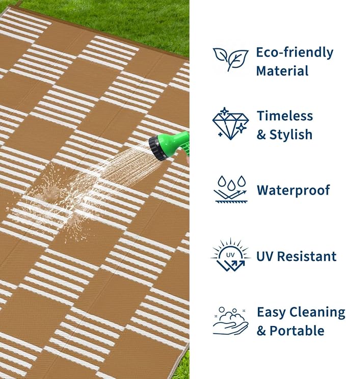 Garvee Waterproof Outdoor Rug 5x8, Checkered Foldable Plastic Straw Patio - Image 2
