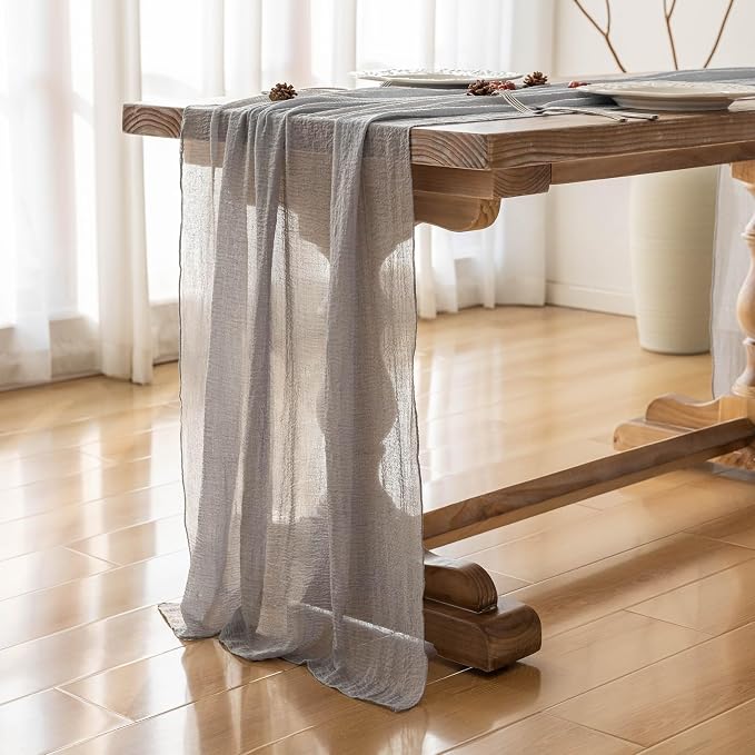 3Pcs Dusty Blue Cheesecloth Table Runner 120 Inches - Image 5