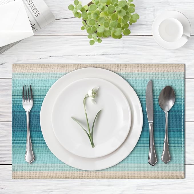 Emvency Farmhouse Placemats Set of 4, 12x18 Inch, Coastal Mexican | Striped Art - Image 2
