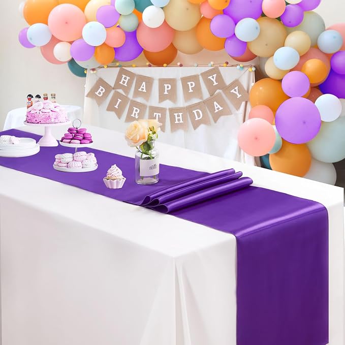 Purple Satin Table Runners 10 Pack 12x108 inch Silk Smooth Fabric | Bright - Image 5