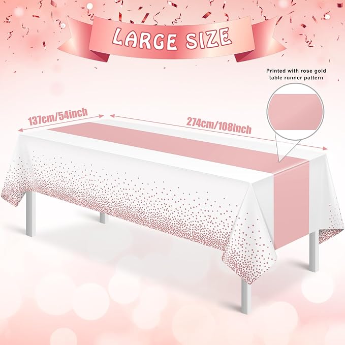 12Pcs White Rose Gold Tablecloth Party Decorations, Plastic White Table Cloth - Image 2