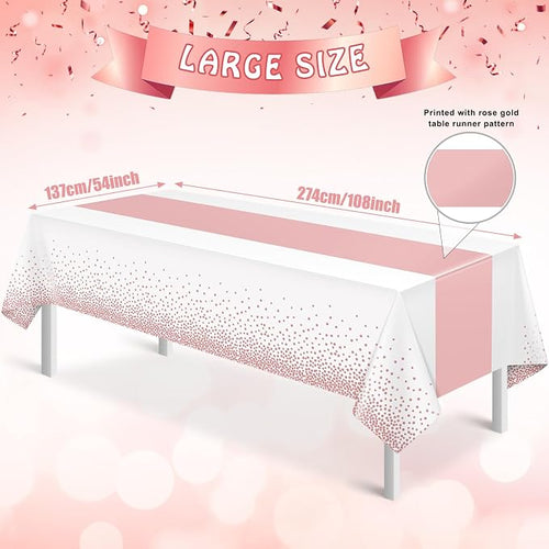 3Pcs White and Rose Gold Tablecloth Party Decorations, Plastic White Table - Image 2