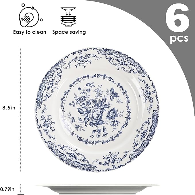 Salad Plates, Ceramic Plates Set of 6, Kitchen Plates Microwave Safe, 8.5 Inch - Image 2