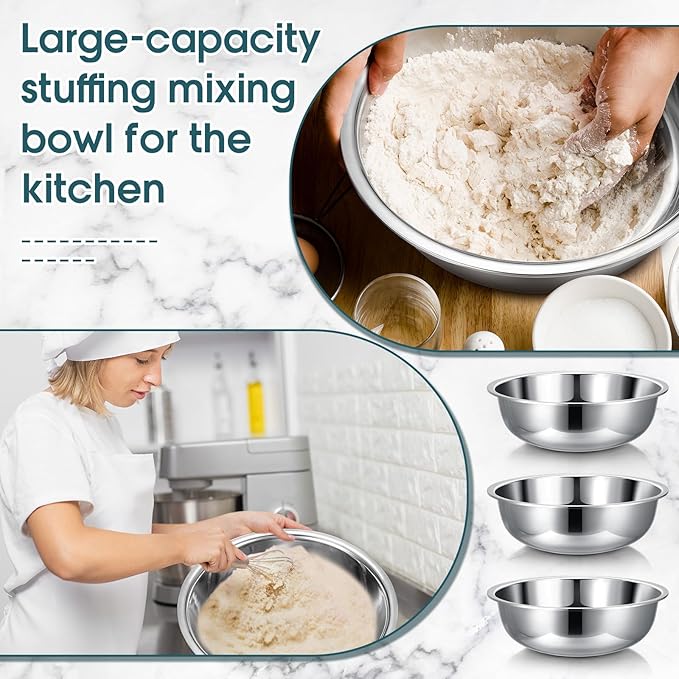 Nuogo 4 Pcs Stainless Steel Mixing Bowls Metal Mixing Bowls Extra Large Basin - Image 3