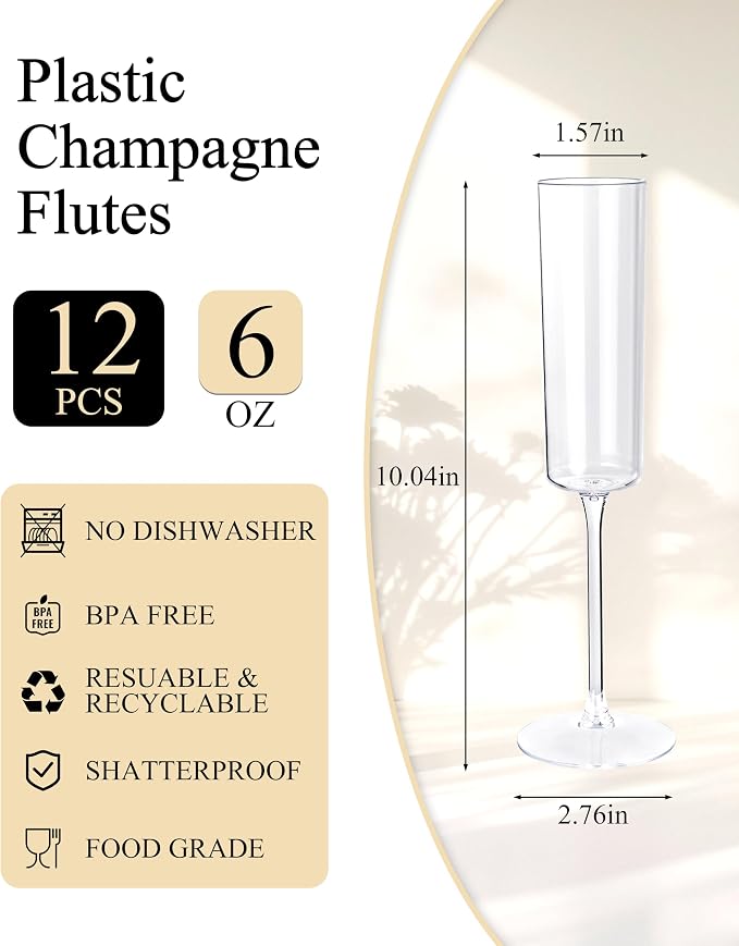 Ciaell 12 Pack Plastic Champagne Flutes - 6 Oz Clear Disposable Champagne - Image 7