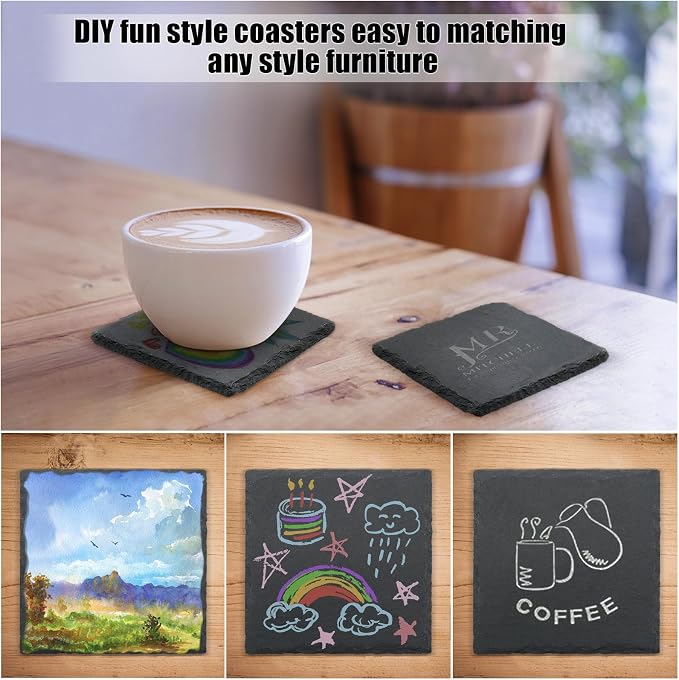 VIBRATITE 72 Pack 4 Inch Square & Round Black Slate Drink Coasters | Laser - Image 5