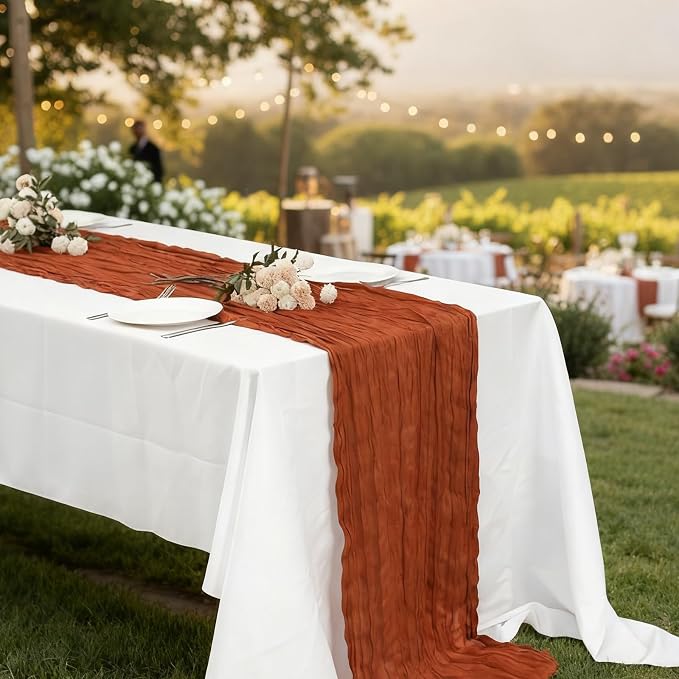 6 Pack Terracotta Cheesecloth Table Runner 120 Inch Boho Wedding Decor | - Image 7