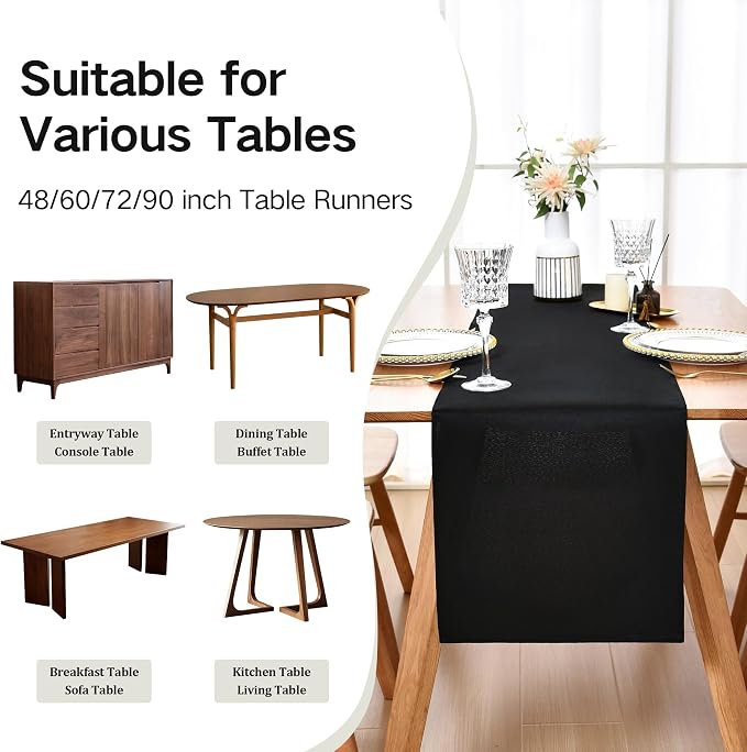 Farmhouse Black Table Runner Dining Table Runners 72 Inches Long Coffee Table - Image 5